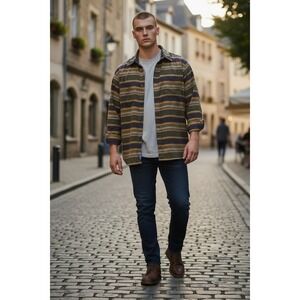 Pendleton Mens Striped Flannel Button Down Shirt Olive Green Burgundy XL Flaw